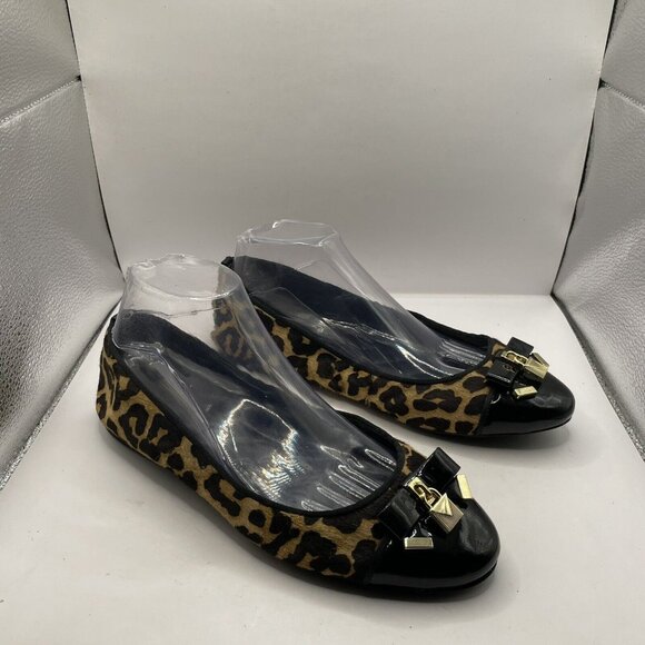 MICHAEL KORS Alice Ballet Flats size 9.5M cheetah print bows EUC - Picture 1 of 7